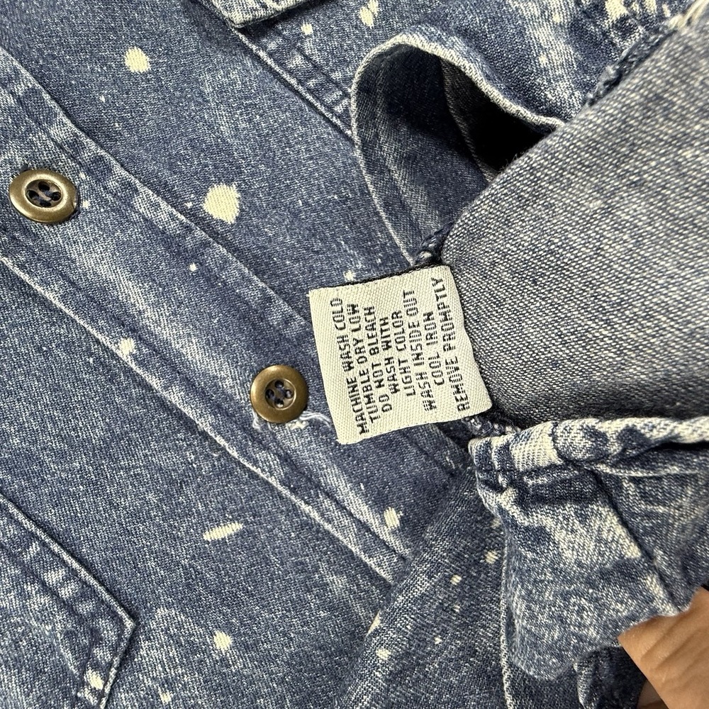 GS115 Button-Up Shirt Men L Blue Denim Splattered Distressed Short Sleeve Cotton - Picture 3 of 6